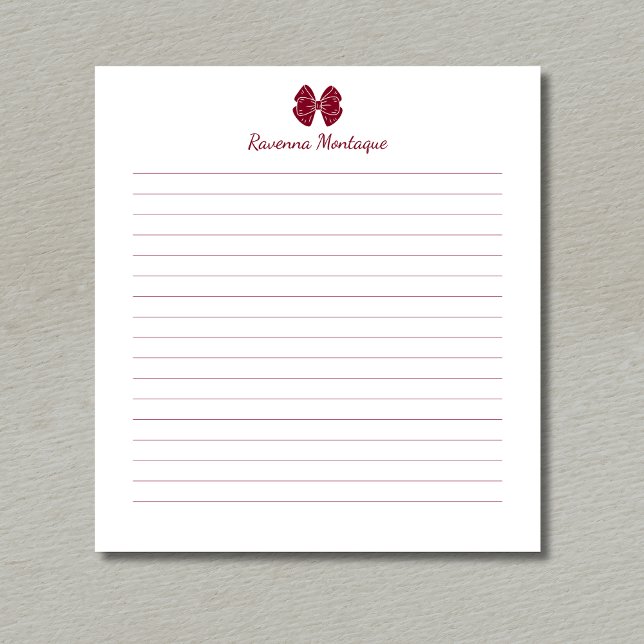 Simple Burgundy Bow Handwritten Custom Name Lined  Notepad (Creator Uploaded)