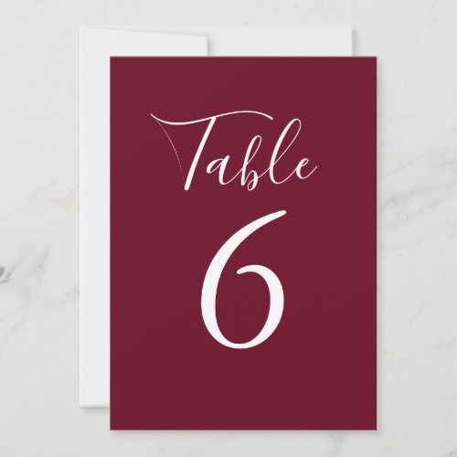 Simple Burgundy Chic Script Table Number