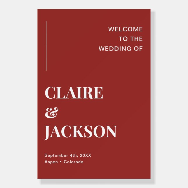 Simple Burgundy Christmas Wedding Welcome  Foam Board (Front)