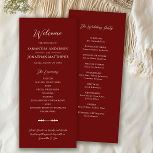 Simple Burgundy Elegant Script Wedding Ceremony Program