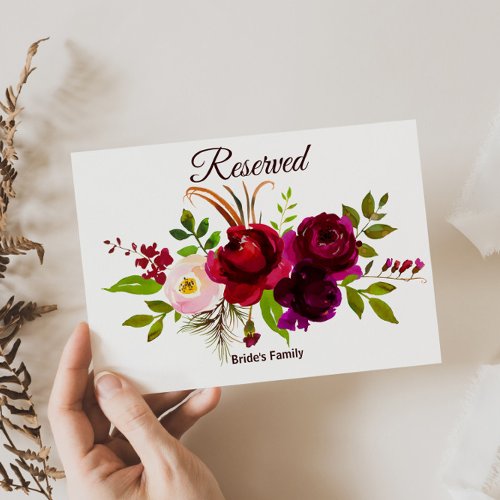 Simple Burgundy Floral Reserved Sign