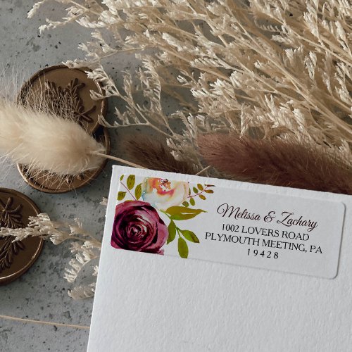 Simple Burgundy Floral Return Address Label