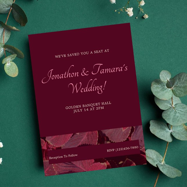 Simple Burgundy Floral Wedding Invitation (Creator Uploaded)