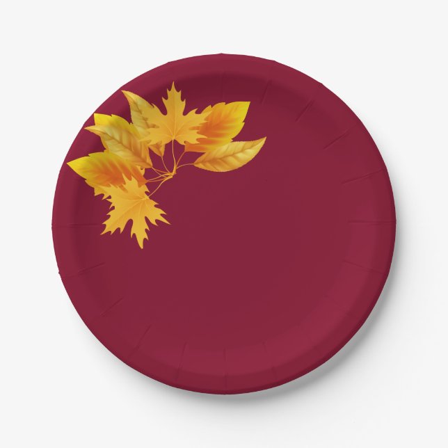 Simple Burgundy Gold Autumn Celebration Dessert  Paper Plates (Front)