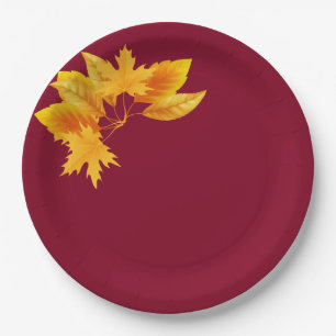 Simple Burgundy Gold Greenery Autumn Celebration  Paper Plates
