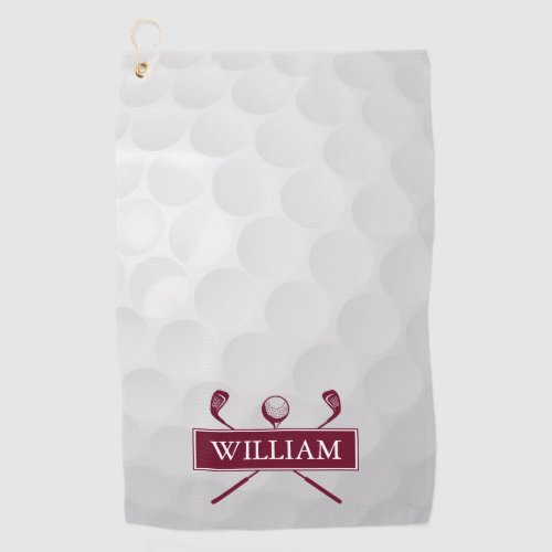 Simple Burgundy Golf Clubs Ball Custom Name Golf Towel