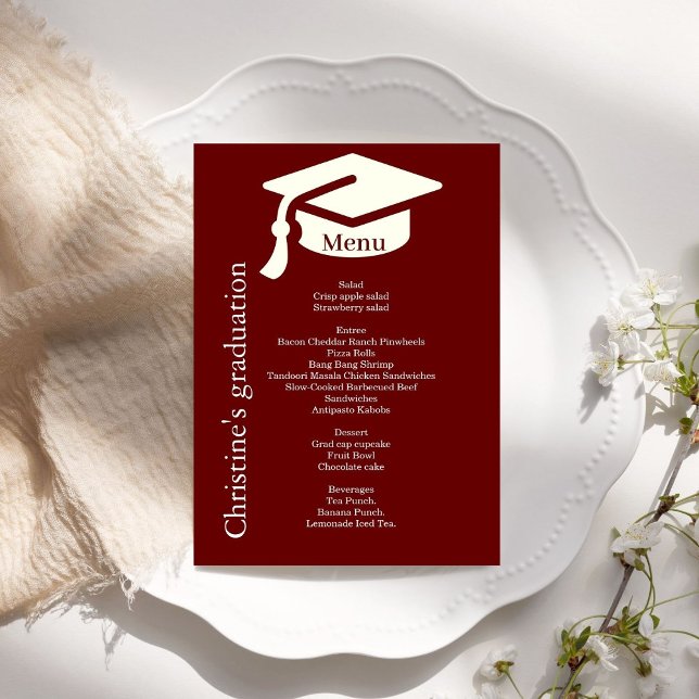 Simple  Burgundy Graduation party dinner menu  (Creator Uploaded)