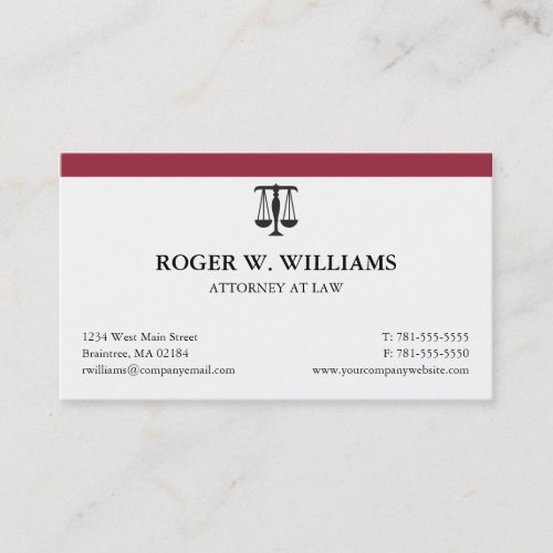 Simple Burgundy Law Attorney Justice Scale Business Card