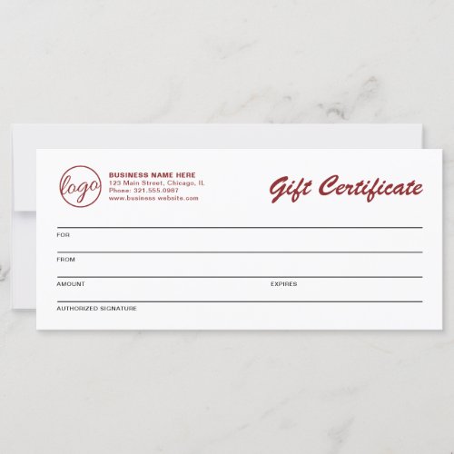 Simple Burgundy Logo Business Gift Certificate