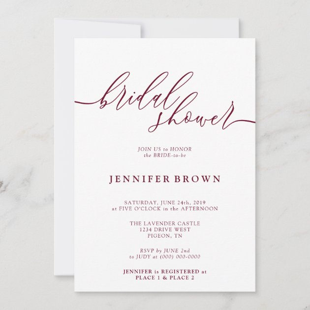 Simple Burgundy Minimal Bridal Shower Invitation