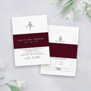 Simple Burgundy Minimalist Names Classic Wedding Invitation Belly Band