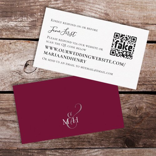 Simple Burgundy Minimalist Response Via QR Code Enclosure Card