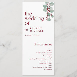 Simple Burgundy Modern Winter Wedding Program