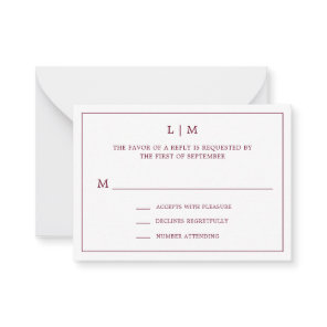 Simple Burgundy Monogram Elegant Mini Wedding RSVP Note Card