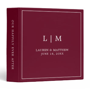 Simple Burgundy Monogram Elegant Wedding 3 Ring Binder