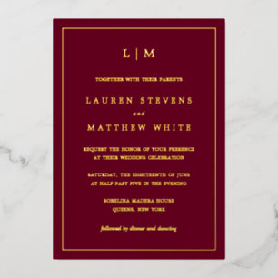 Simple Burgundy Monogram Elegant Wedding Foil Invitation