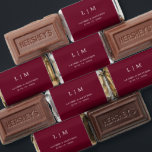 Simple Burgundy Monogram Elegant Wedding Hershey's Miniatures<br><div class="desc">Simple wedding favor Hershey's Miniature candy featuring a modern yet elegant design with your two letter monogram along with your names and date in white over a burgundy background. The back has your personalized message. The font and background colors may be changed to any colors you wish by clicking the...</div>