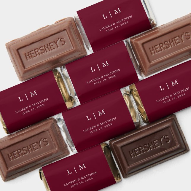 Simple Burgundy Monogram Elegant Wedding Hershey's Miniatures (Assorted)