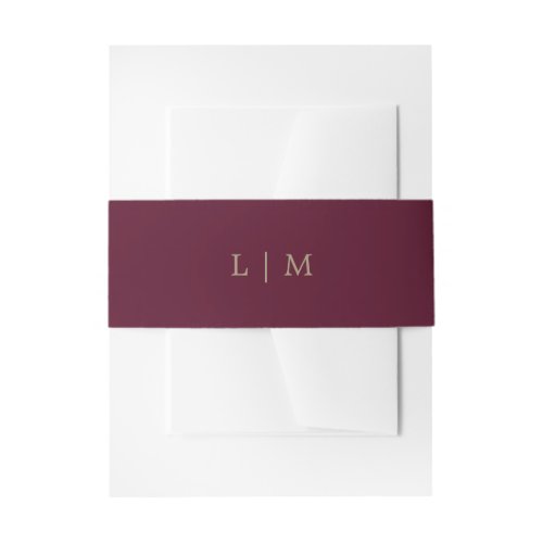 Simple Burgundy Monogram Minimal Elegant Wedding Invitation Belly Band