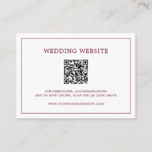 Simple Burgundy Monogram QR Code Elegant Wedding Enclosure Card