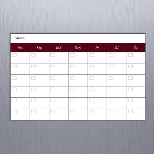 Simple Burgundy Monthly Calendar Magnetic Dry Erase Sheet
