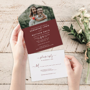 Simple Burgundy Moody Boho Wedding All In One Invitation