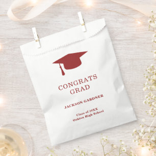 Simple Burgundy Mortar Board Modern Graduation Favor Bag
