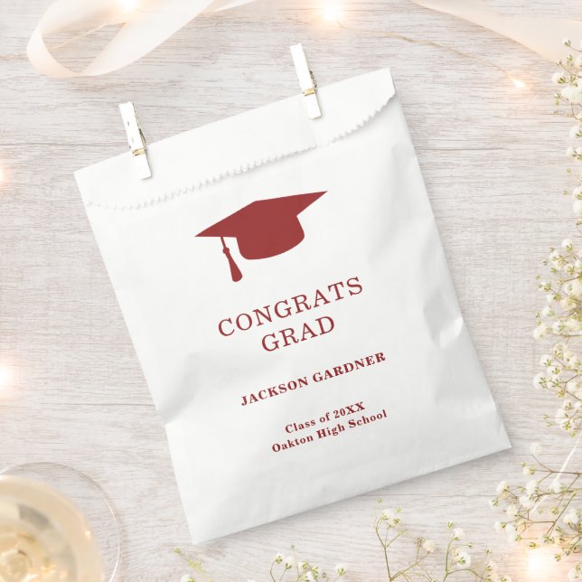 Simple Burgundy Mortar Board Modern Graduation Favor Bag (Clipped)