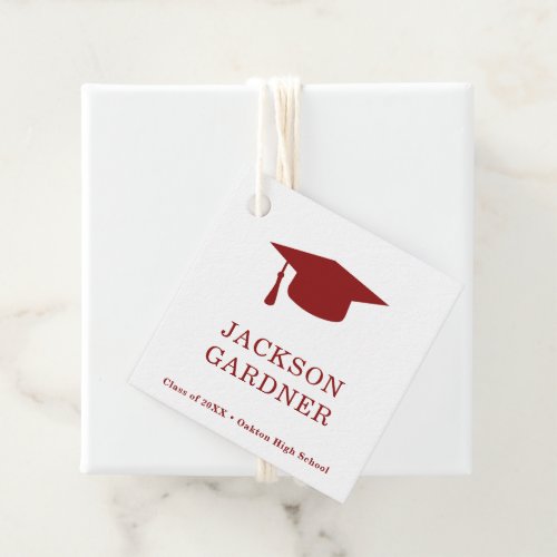 Simple Burgundy Mortar Board Modern Graduation Favor Tags