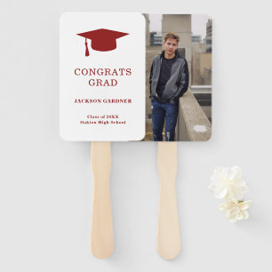 Simple Burgundy Mortar Board Modern Graduation Hand Fan