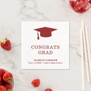 Simple Burgundy Mortar Board Modern Graduation Napkins