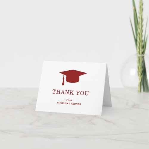 Simple Burgundy Mortar Board Modern Graduation Thank You Card