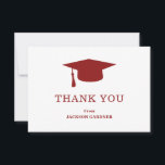 Simple Burgundy Mortar Board Modern Graduation Thank You Card<br><div class="desc">Classic graduation flat thank you card featuring a simple and minimalist design with a grad cap along with the graduate's name in bold dark red over a white background. The backside has your personal message or you may delete the template if you wish to handwrite your message. A traditional design...</div>