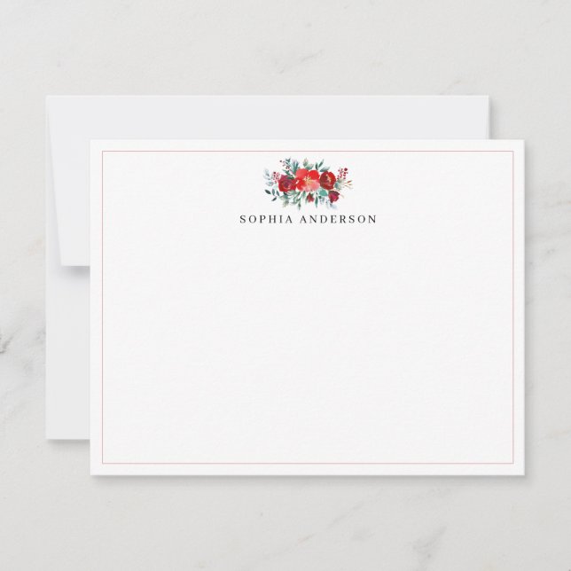 Simple Burgundy Red Holly Berries Leaves Christmas Note Card (Front)