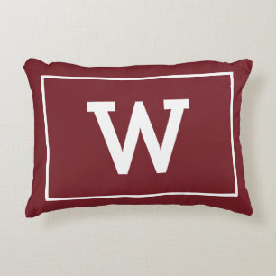 Simple Burgundy Red Initial Monogram Accent Pillow