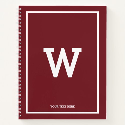 Simple Burgundy Red Initial Monogram Sketchbook Notebook