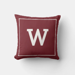 Simple Burgundy Red Initial Monogram Throw Pillow