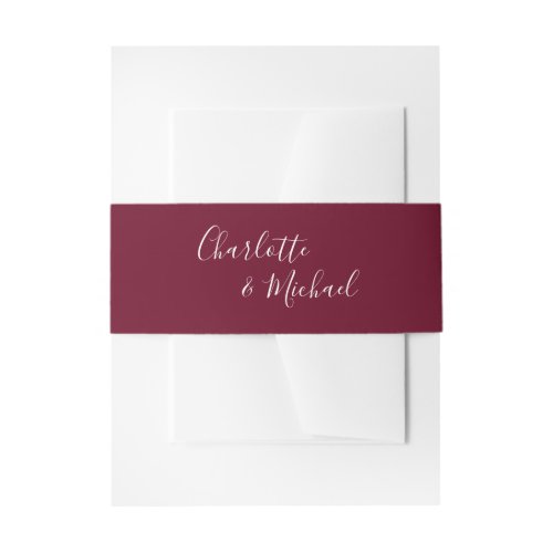 Simple Burgundy Red Signature Script Invitation Belly Band