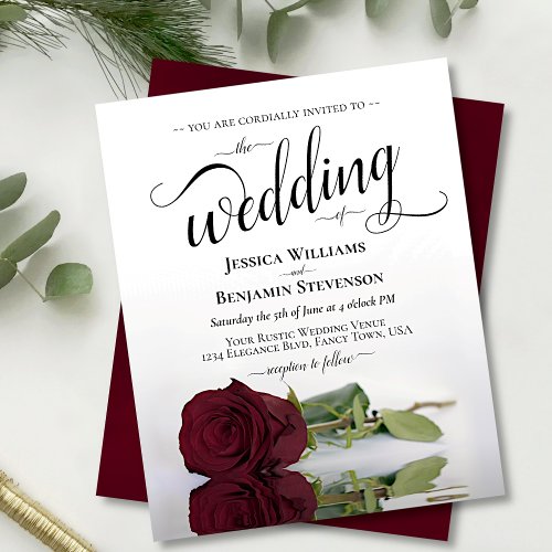 Simple Burgundy Rose BUDGET Wedding Invitation