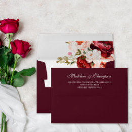 Simple Burgundy Rose Wedding Return Address Envelope