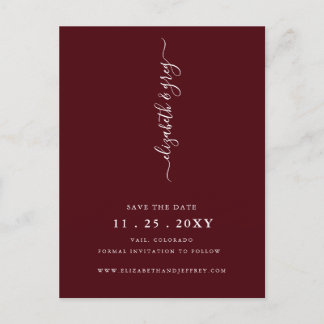 Simple Burgundy Save The Date Announcement Postcard