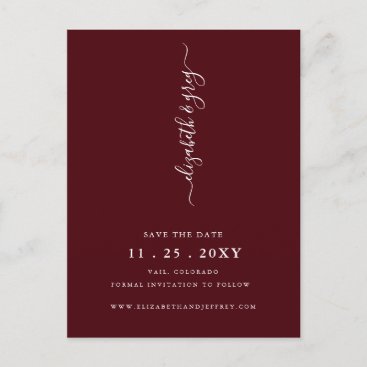 Simple Burgundy Save The Date    Announcement Postcard