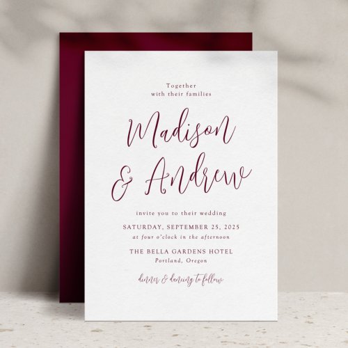 Simple Burgundy Script Wedding Invitation