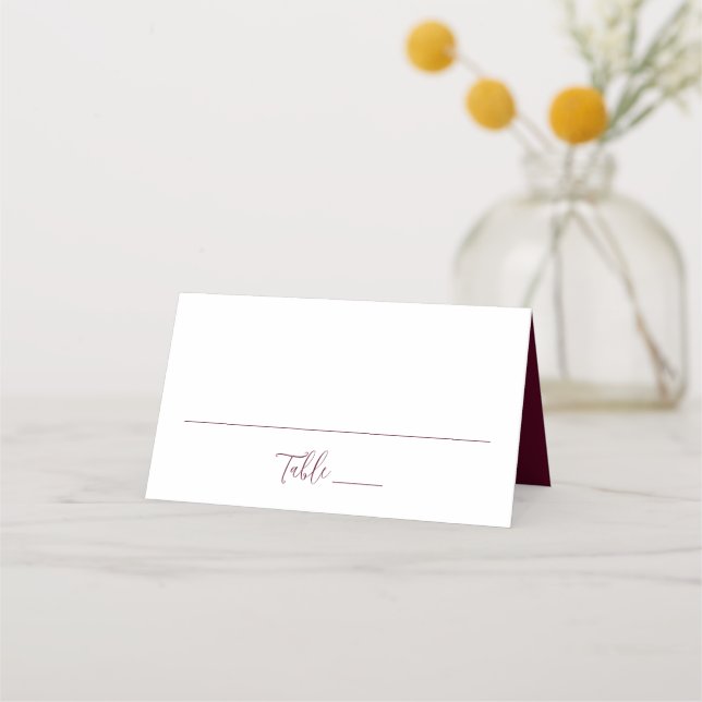 Simple Burgundy Script Wedding Place Card (Front)