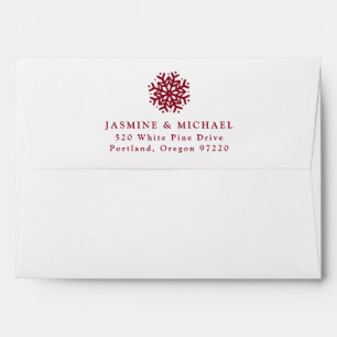 Simple Burgundy Snowflake Wedding Return Address Envelope