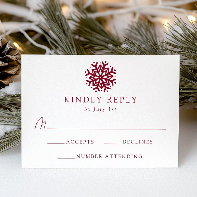Simple Burgundy Snowflake Wedding RSVP Card (Creator Uploaded)
