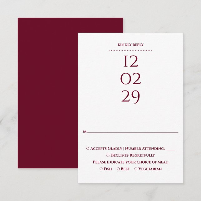 Simple Burgundy Special Date Wedding RSVP Card (Front/Back)