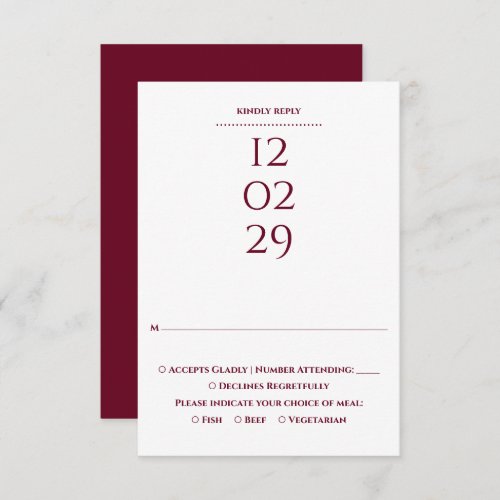 Simple Burgundy Special Date Wedding RSVP Card