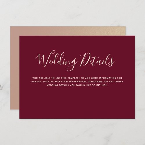 Simple Burgundy Wedding Details Enclosure Card