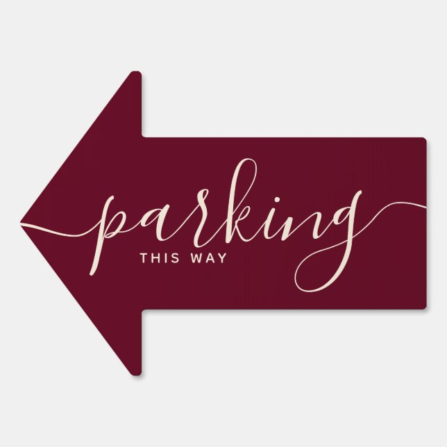 Simple Burgundy Wedding Parking This Way Arrow Sign (Front)